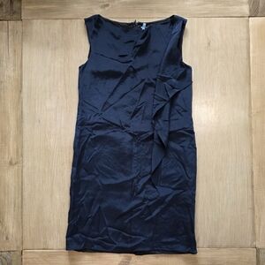 Ballsey Japan Navy Blue 100% Silk Sleeveless Shift Dress Ruffle Detail Size 38